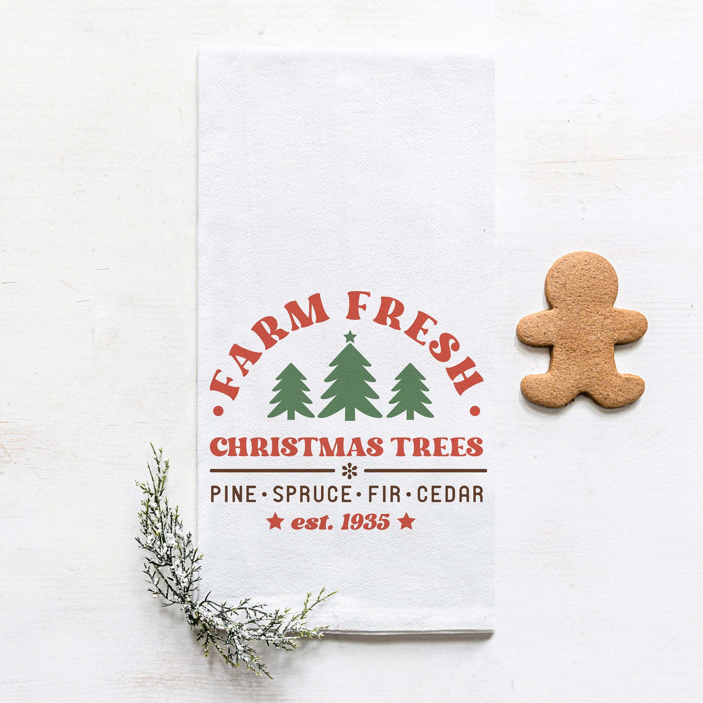 a farm fresh Christmas trees kitchen dish towel 