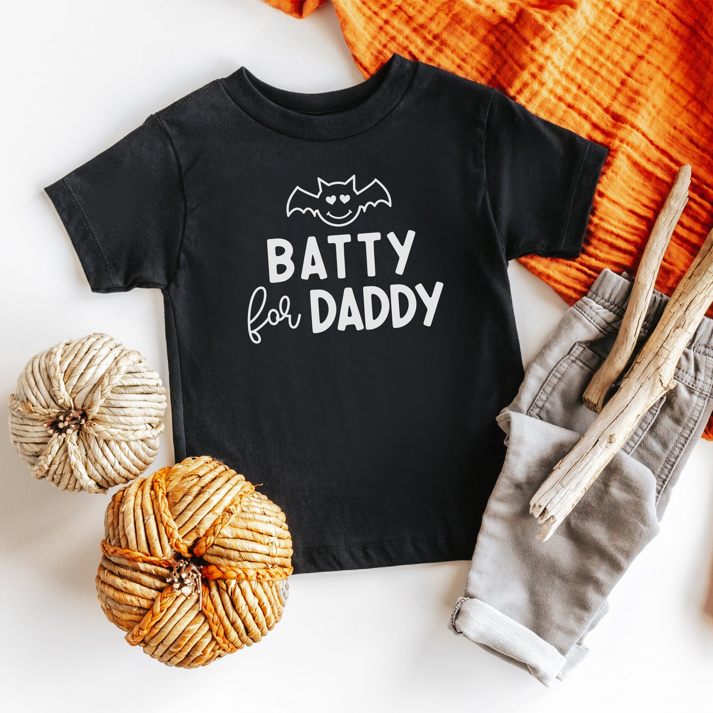 Batty for daddy halloween kids tees, shown in black